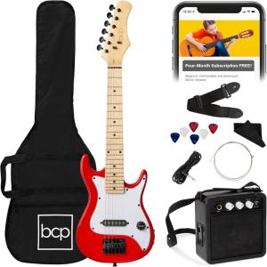 imageBest Choice Products 30in Beginners Electric Guitar Beginner Starter Kit w 5W Amplifier Strap Gig Bag Strings Picks  BlackMetallic Red