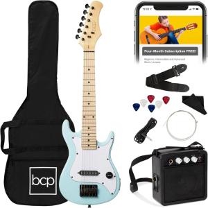 imageBest Choice Products 30in Beginners Electric Guitar Beginner Starter Kit w 5W Amplifier Strap Gig Bag Strings Picks  BlackPowder Blue
