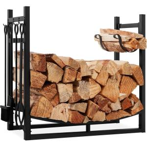 imageBest Choice Products 3425in Firewood Log Rack ampamp Tool Set Steel Wood Storage Accessory for Indoor Outdoor Fire Pit Fireplace wKindling Holder Shovel Poker Tongs Brush