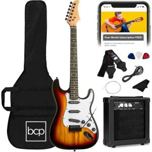 imageBest Choice Products 39in Full Size Beginner Electric Guitar Starter Kit wCase Strap 10W Amp Strings Pick Tremolo Bar  Sunburst3 Color Sunburst