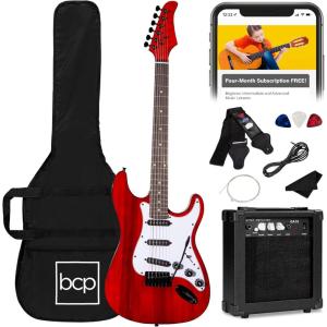 imageBest Choice Products 39in Full Size Beginner Electric Guitar Starter Kit wCase Strap 10W Amp Strings Pick Tremolo Bar  SunburstCherry Red