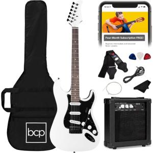 imageBest Choice Products 39in Full Size Beginner Electric Guitar Starter Kit wCase Strap 10W Amp Strings Pick Tremolo Bar  SunburstGlacier White