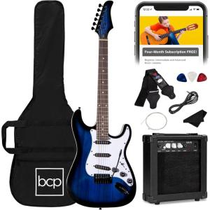 imageBest Choice Products 39in Full Size Beginner Electric Guitar Starter Kit wCase Strap 10W Amp Strings Pick Tremolo Bar  SunburstHollywood Blue