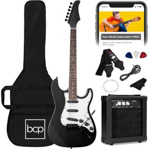 imageBest Choice Products 39in Full Size Beginner Electric Guitar Starter Kit wCase Strap 10W Amp Strings Pick Tremolo Bar  SunburstJet Black