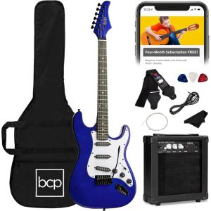 imageBest Choice Products 39in Full Size Beginner Electric Guitar Starter Kit wCase Strap 10W Amp Strings Pick Tremolo Bar  SunburstMetallic Blue
