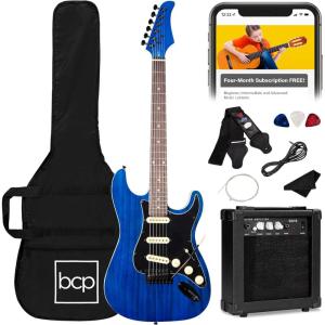 imageBest Choice Products 39in Full Size Beginner Electric Guitar Starter Kit wCase Strap 10W Amp Strings Pick Tremolo Bar  SunburstMidnight Blue
