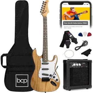 imageBest Choice Products 39in Full Size Beginner Electric Guitar Starter Kit wCase Strap 10W Amp Strings Pick Tremolo Bar  SunburstNatural