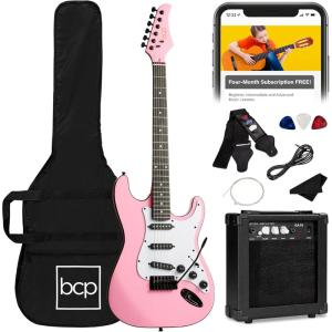 imageBest Choice Products 39in Full Size Beginner Electric Guitar Starter Kit wCase Strap 10W Amp Strings Pick Tremolo Bar  SunburstPink