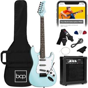 imageBest Choice Products 39in Full Size Beginner Electric Guitar Starter Kit wCase Strap 10W Amp Strings Pick Tremolo Bar  SunburstPowder Blue