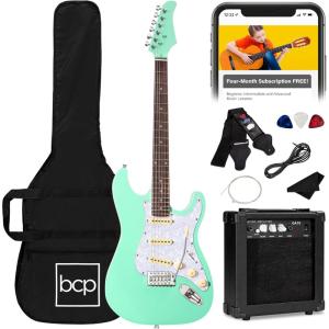 imageBest Choice Products 39in Full Size Beginner Electric Guitar Starter Kit wCase Strap 10W Amp Strings Pick Tremolo Bar  SunburstSoCal Green