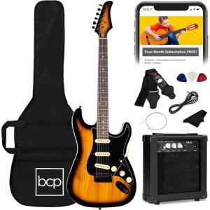 imageBest Choice Products 39in Full Size Beginner Electric Guitar Starter Kit wCase Strap 10W Amp Strings Pick Tremolo Bar  SunburstSunburst