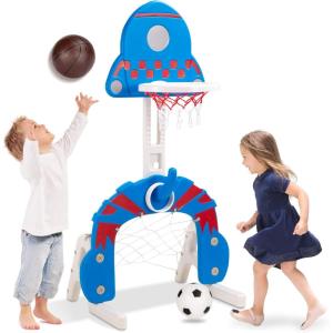 imageBest Choice Products 3in1 Toddler Basketball Hoop Sports Activity CenterBlue With Ring Toss