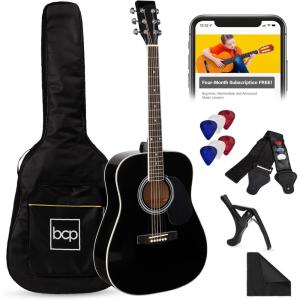 imageBest Choice Products 41in Full Size Beginner All Wood Acoustic Guitar Starter Set wGig Bag Strap Capo Strings Picks  SunburstBlack