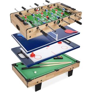 imageBest Choice Products 4in1 Multi Game Table Childrens Combination Arcade Set for Home Play Room Rec Room wPool Billiards Air Hockey Foosball and Table TennisNatural