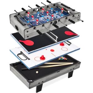 imageBest Choice Products 4in1 Multi Game Table Childrens Combination Arcade Set for Home Play Room Rec Room wPool Billiards Air Hockey Foosball and Table TennisGray