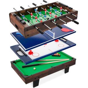 imageBest Choice Products 4in1 Multi Game Table Childrens Combination Arcade Set for Home Play Room Rec Room wPool Billiards Air Hockey Foosball and Table TennisDark Wood