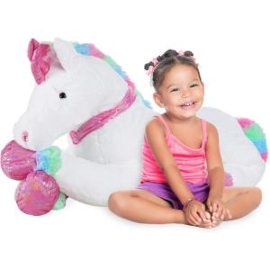 imageBest Choice Products 52in Kids Extra Large Plush Unicorn LifeSize Stuffed Animal Toy wRainbow Details  Soft White FurWhite