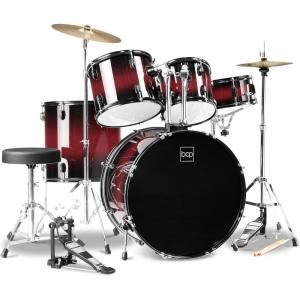 imageBest Choice Products 5Piece Full Size Complete Adult Drum Set wCymbal Stands Stool Drum Pedal Sticks Floor Tom  BlackDark Cherry Sunburst