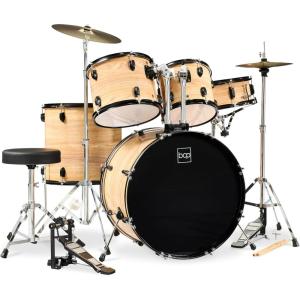 imageBest Choice Products 5Piece Full Size Complete Adult Drum Set wCymbal Stands Stool Drum Pedal Sticks Floor Tom  BlackNatural Woodgrain