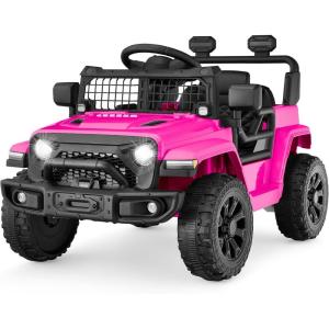 imageBest Choice Products 6V Kids Ride On Toy Mini Truck Electric Play Car wParent Remote Control 4Wheel Suspension LED Lights 2 Speeds Functional Horn 31MPH Max Speed  SandHot Pink