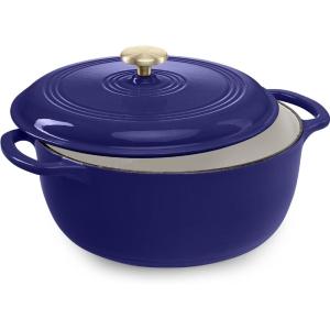 imageBest Choice Products 75 Quart Enamel CastIron Round Dutch Oven Family Style HeavyDuty PreSeasoned Cookware for Home Kitchen Dining Room Oven Safe wLid Dual Handles  Cornflower BlueSapphire Blue