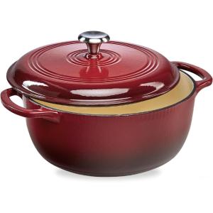 imageBest Choice Products 75 Quart Enamel CastIron Round Dutch Oven Family Style HeavyDuty PreSeasoned Cookware for Home Kitchen Dining Room Oven Safe wLid Dual Handles  Cornflower BlueRed