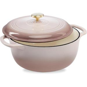 imageBest Choice Products 75 Quart Enamel CastIron Round Dutch Oven Family Style HeavyDuty PreSeasoned Cookware for Home Kitchen Dining Room Oven Safe wLid Dual Handles  Cornflower BlueMushroom Beige