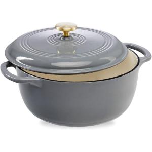 imageBest Choice Products 75 Quart Enamel CastIron Round Dutch Oven Family Style HeavyDuty PreSeasoned Cookware for Home Kitchen Dining Room Oven Safe wLid Dual Handles  Cornflower BlueGraphite Gray