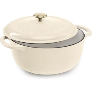 imageBest Choice Products 75 Quart Enamel CastIron Round Dutch Oven Family Style HeavyDuty PreSeasoned Cookware for Home Kitchen Dining Room Oven Safe wLid Dual Handles  Cornflower BlueVanilla Buttercream