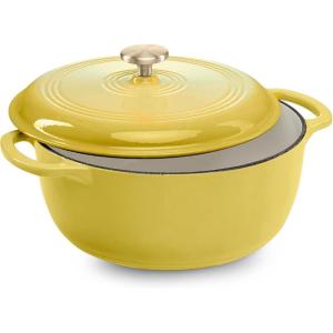 imageBest Choice Products 75 Quart Enamel CastIron Round Dutch Oven Family Style HeavyDuty PreSeasoned Cookware for Home Kitchen Dining Room Oven Safe wLid Dual Handles  Cornflower BlueLemon Meringue