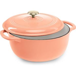 imageBest Choice Products 75 Quart Enamel CastIron Round Dutch Oven Family Style HeavyDuty PreSeasoned Cookware for Home Kitchen Dining Room Oven Safe wLid Dual Handles  Cornflower BluePeach Sorbet