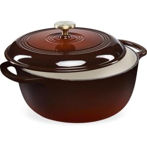 imageBest Choice Products 75 Quart Enamel CastIron Round Dutch Oven Family Style HeavyDuty PreSeasoned Cookware for Home Kitchen Dining Room Oven Safe wLid Dual Handles  Cornflower BlueChocolate Ganache