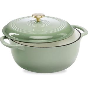imageBest Choice Products 75 Quart Enamel CastIron Round Dutch Oven Family Style HeavyDuty PreSeasoned Cookware for Home Kitchen Dining Room Oven Safe wLid Dual Handles  Cornflower BlueSage Green