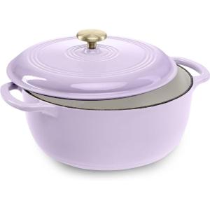 imageBest Choice Products 75 Quart Enamel CastIron Round Dutch Oven Family Style HeavyDuty PreSeasoned Cookware for Home Kitchen Dining Room Oven Safe wLid Dual Handles  Cornflower BlueLavender Mist