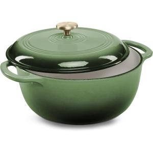 imageBest Choice Products 75 Quart Enamel CastIron Round Dutch Oven Family Style HeavyDuty PreSeasoned Cookware for Home Kitchen Dining Room Oven Safe wLid Dual Handles  Cornflower BlueDeep Olive Green