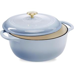 imageBest Choice Products 75 Quart Enamel CastIron Round Dutch Oven Family Style HeavyDuty PreSeasoned Cookware for Home Kitchen Dining Room Oven Safe wLid Dual Handles  Cornflower BlueCornflower Blue