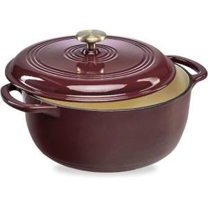 imageBest Choice Products 75 Quart Enamel CastIron Round Dutch Oven Family Style HeavyDuty PreSeasoned Cookware for Home Kitchen Dining Room Oven Safe wLid Dual Handles  Cornflower BlueCabernet Red