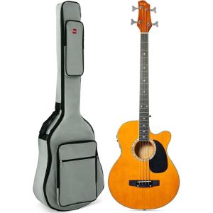 imageBest Choice Products Acoustic Electric Bass Guitar Full Size 4 String Fretted Bass Guitar wPadded Gig Bag  BlueAged Natural
