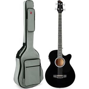 imageBest Choice Products Acoustic Electric Bass Guitar Full Size 4 String Fretted Bass Guitar wPadded Gig Bag  BlueBlack