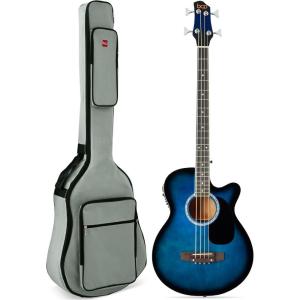 imageBest Choice Products Acoustic Electric Bass Guitar Full Size 4 String Fretted Bass Guitar wPadded Gig Bag  BlueBlue