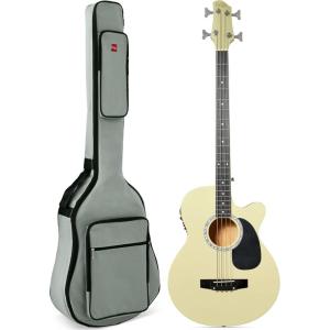 imageBest Choice Products Acoustic Electric Bass Guitar Full Size 4 String Fretted Bass Guitar wPadded Gig Bag  BlueCream White
