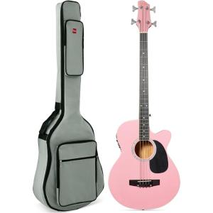 imageBest Choice Products Acoustic Electric Bass Guitar Full Size 4 String Fretted Bass Guitar wPadded Gig Bag  BluePink