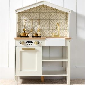 imageBest Choice Products Farmhouse Play Kitchen Toy Wooden Pretend Set for Kids wChalkboard Marble Backdrop Windows Storage Shelves 5 Accessories Included  WhiteCream