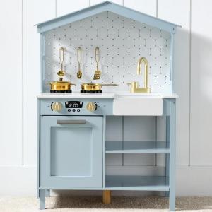 imageBest Choice Products Farmhouse Play Kitchen Toy Wooden Pretend Set for Kids wChalkboard Marble Backdrop Windows Storage Shelves 5 Accessories Included  WhiteOcean