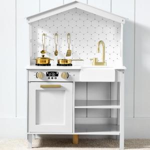 imageBest Choice Products Farmhouse Play Kitchen Toy Wooden Pretend Set for Kids wChalkboard Marble Backdrop Windows Storage Shelves 5 Accessories Included  WhiteBeveled White
