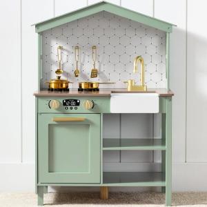 imageBest Choice Products Farmhouse Play Kitchen Toy Wooden Pretend Set for Kids wChalkboard Marble Backdrop Windows Storage Shelves 5 Accessories Included  WhiteSage
