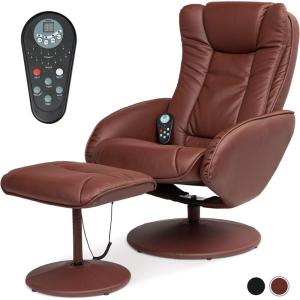 imageBest Choice Products Faux Leather Electric Massage Recliner wStool Footrest Ottoman Remote Control 5 Heat ampamp Massage Modes Side Pockets  BlackBrown
