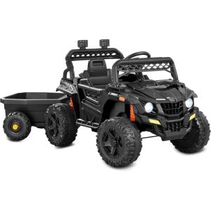imageBest Choice Products Kids 12V Electric Ride On UTV Car and Trailer wParent Control LED Lights 2 Speeds Bluetooth  PinkBlack