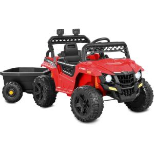 imageBest Choice Products Kids 12V Electric Ride On UTV Car and Trailer wParent Control LED Lights 2 Speeds Bluetooth  PinkRed