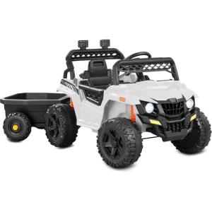imageBest Choice Products Kids 12V Electric Ride On UTV Car and Trailer wParent Control LED Lights 2 Speeds Bluetooth  PinkWhite